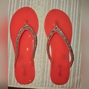 Seven7  Coral Jelly Sandals Rhinestones Flip Flop Beach